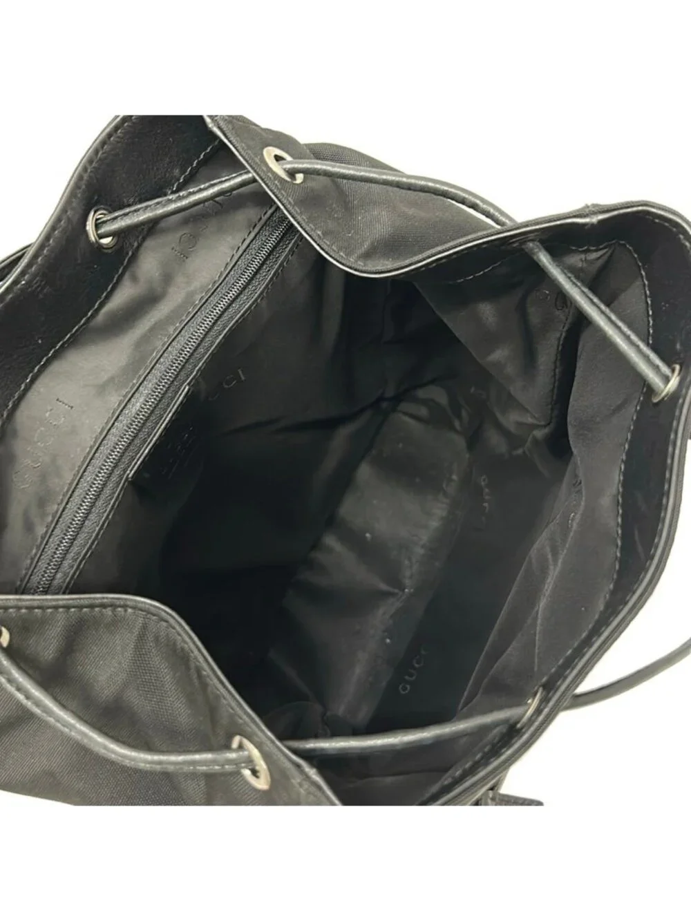 Gucci Backpack Black Drawstring Leather